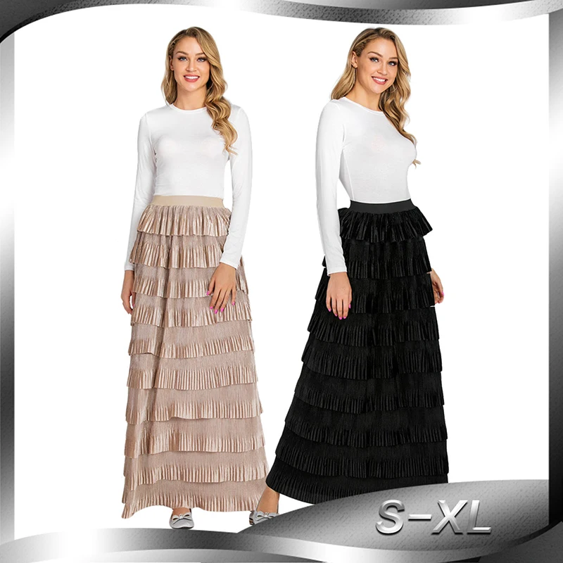 

Plus Size High Waist Tutu Maxi Pleated Velvet Skirt Women Clothing Jupe Plissee Femme Falda Plisada Largas Long Skirts Womens