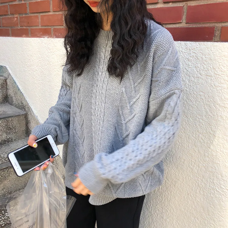 

CBAFU Twist Knitted Sweater Women Warm Pullover Jumper Thick Winter Clothes Oversized Long Sleeve O-Neck Korean Harajuku P381