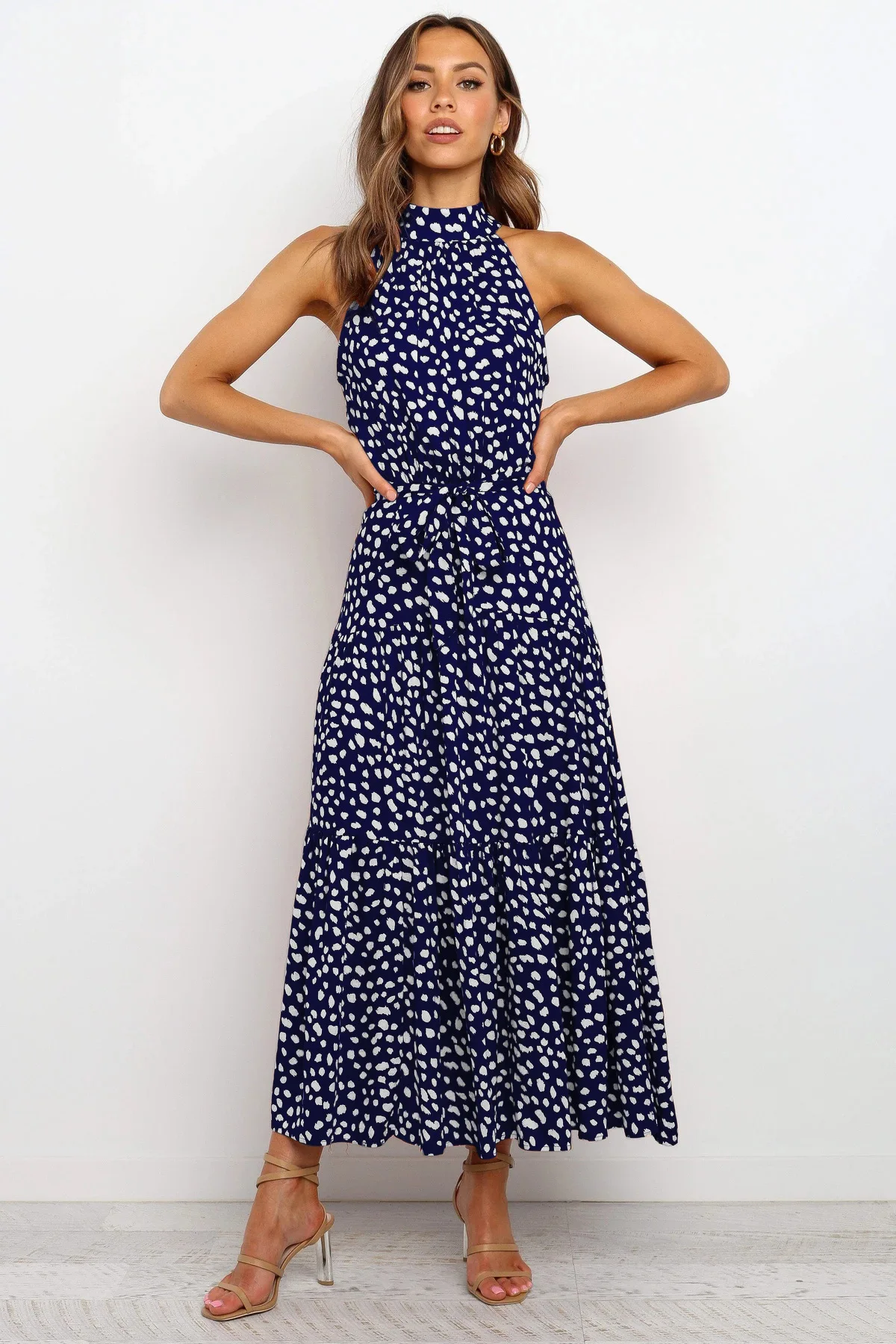 Summer Long Dress Polka Dot Casual Dresses Black Sexy Halter Strapless New 2021 Yellow Sundress Vacation Clothes For Women