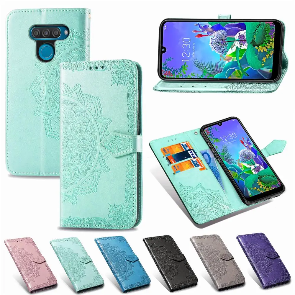 Роскошный кожаный чехол кошелек с объемным цветком Datura для LG Q60 чехлы из