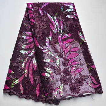 

2019 High Quality Sequins Lace Embroidery African Net Lace Fabric Latest French Tulle Lace Fabric For Women Party Dress TV5-2