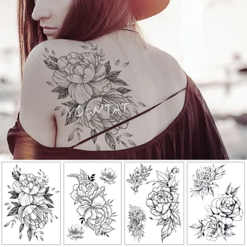 

Waterproof Temporary Tattoo Sticker Old School Line Rose Pattern Flower Tatoo Water Transfer Fake Tattoo Flash Tatto For women