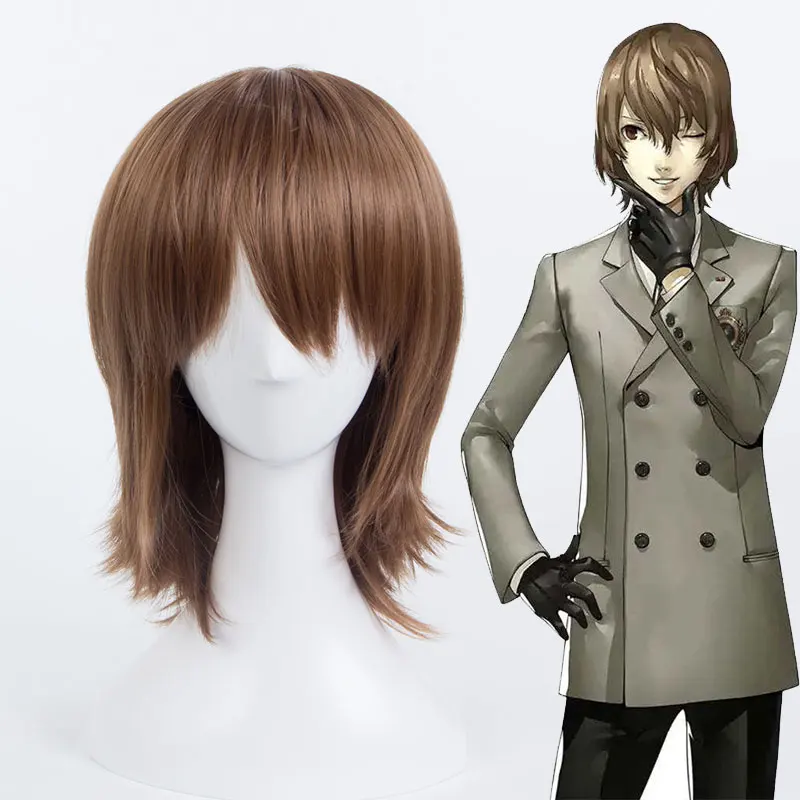 

Persona 5 Goro Akechi Cosplay Wig Unisex Anime wig Costume Party Brown Heat Resistant Synthetic Hair Wig +Cap+Track