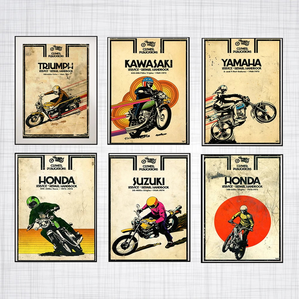 Картина на холсте постер с мотоциклами Motocross ретро Настенная картина минимализм