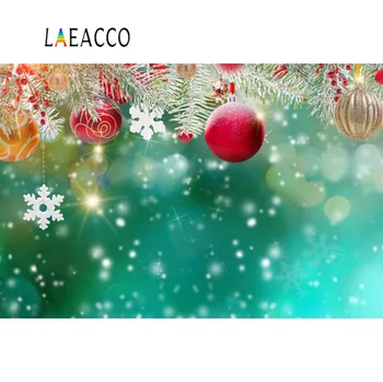 

Laeacco Photography Backdrop Christmas Ball Pine Wreath Ball Snowflake Shiny Polka Dot Party Decor Photo Background Photo Studio