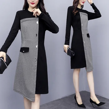 

Fashion Plaid Stitching Women's Dresses Ukraine Plus Size 5xl Ol Midi Dress Vestido De Festa Loose Thin Women Dress Vestidos