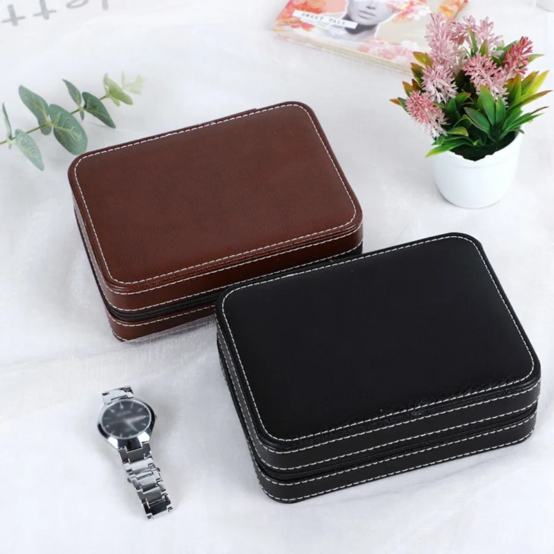 

Portable Rectangle Paper Wood Watch Box Cardboard Non-slip Window Storage Holder Key Outdoor Tool Faux Zipper Leather Security
