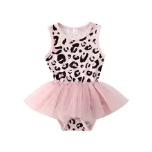 Wholesale Summer Bodysuit Baby Girls Dresses Clothes Sleeveless Leopard Romper Mesh Dress Kids Princess Party Lace Tutu Dresses