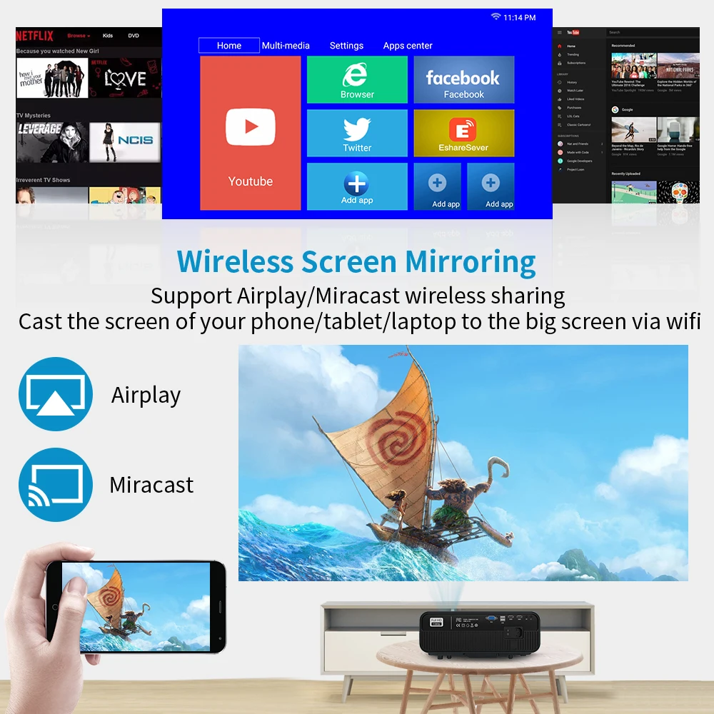 Caiwei completo hd projetor a12 1920x1080p android 6.0 (2g + 16g) wifi led mini projetor de cinema em casa hdmi 3d vídeo beamer para 4k-1