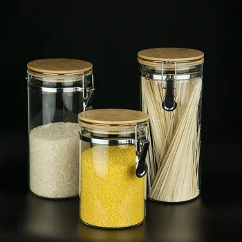 

Stainless Steel Airtight Storage Jar with Clip Top Bamboo Lids Sealed Canister Food Storage Container for Loose Tea Coffee Bean