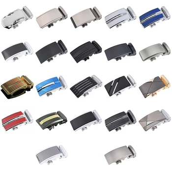 

Men's Solid Buckle Automatic Ratchet Leather Belt Buckle With border-Silver