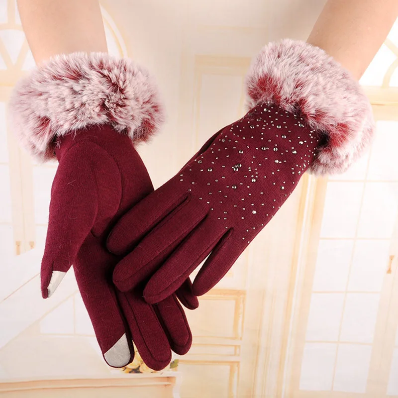 Женские зимние перчатки с сенсорным экраном, плюшевые зимние теплые варежки, элегантные вельветовые Утепленные перчатки для вождения D86