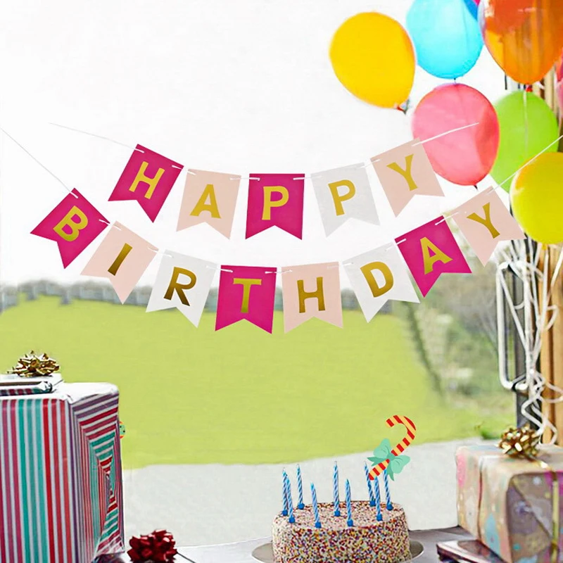 Счастливый плакат "с днем рождения" бумажные украшения гирлянды из флажков мальчиков и девочек Беби Шауэр детский день рождения украшения поставки розовое золото баннер