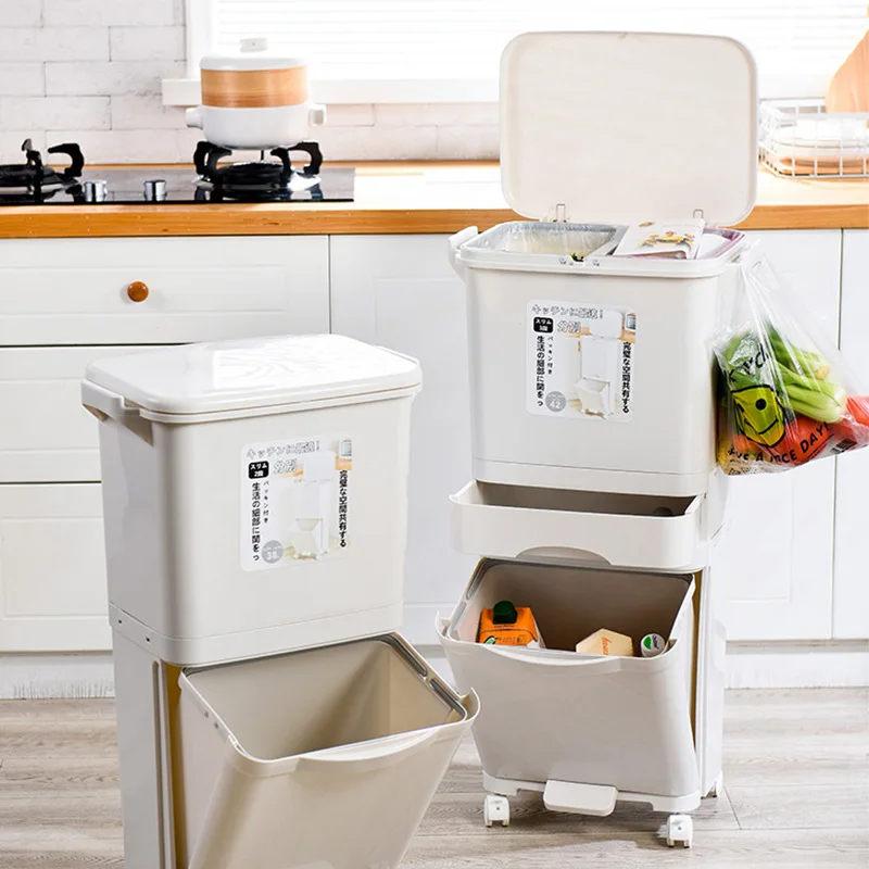 

Japanese Style Compartmental Garbage Can Household Trash Can Double Layer Living Room with Kitchen Wet And Dry Separation Large