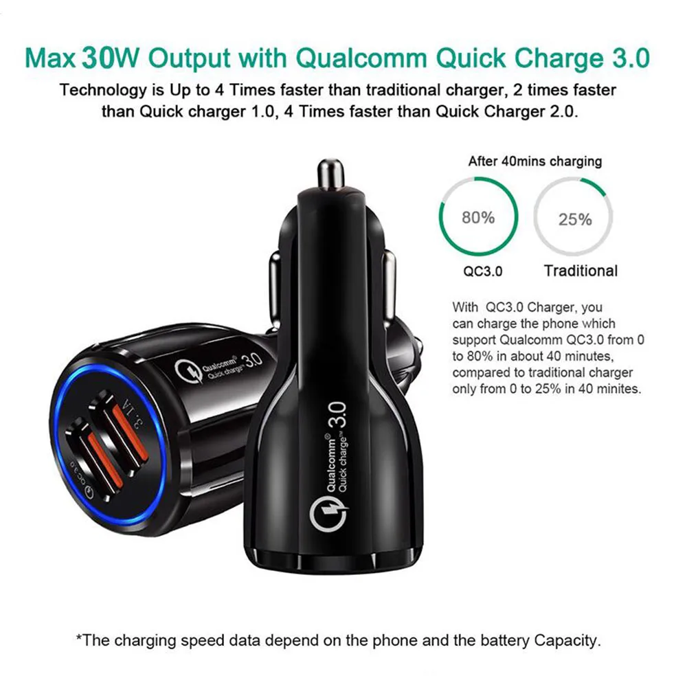 Автомобильное зарядное устройство Quick Charge 3,0 QC 3,0 адаптер быстрой зарядки двойной USB Автомобильное зарядное устройство для iphone Micro usb type C кабель зарядное устройство для телефона s
