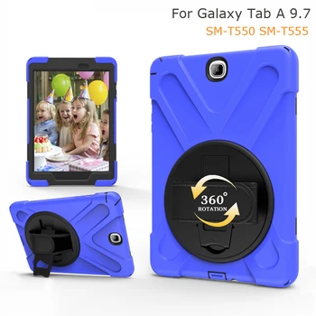 

Armor Shockproof Case For Samsung Galaxy Tab A 9.7 T550 T555 P550 P555 Hybrid Hand Shoulder Strap 360 Rotation KickStand Cover
