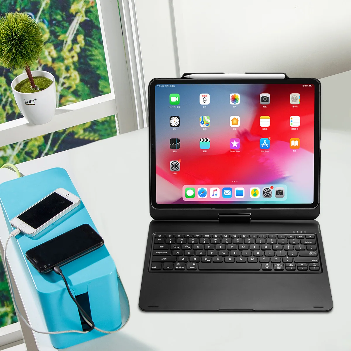 Вращение на 360 градусов для iPad Pro 12,9 чехол для планшета Folio Stand 7 цветов с подсветкой Беспроводная клавиатура автоматическое Пробуждение/спящий чехол для планшета