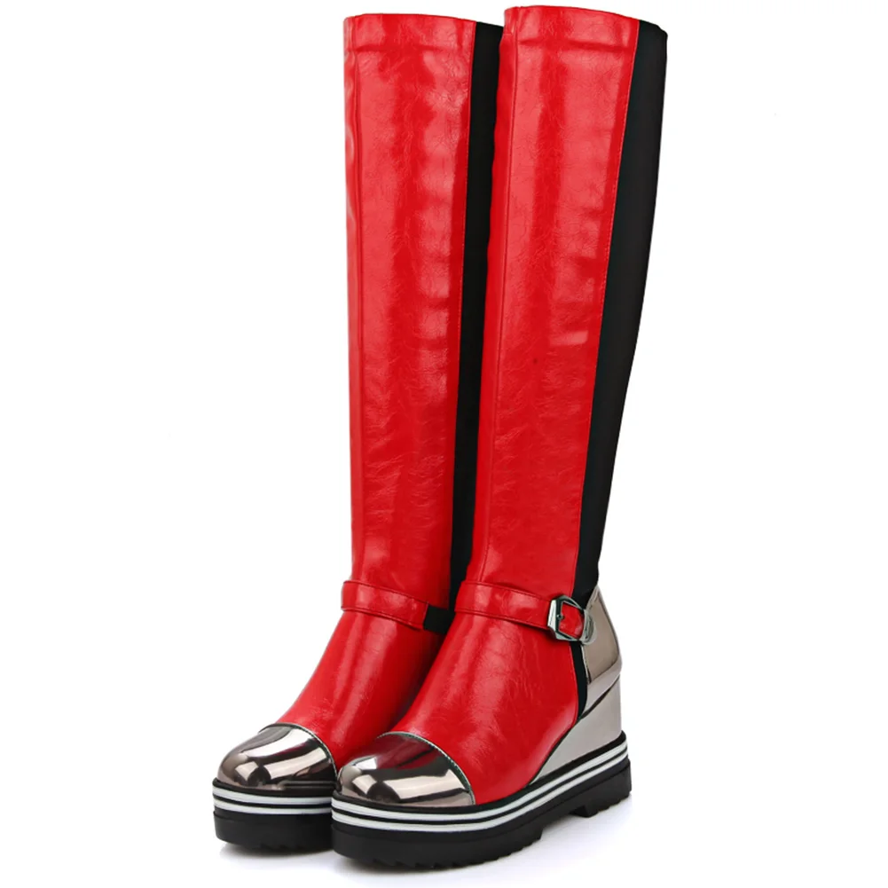 DORATASIA/Новые модные сапоги до колена для девочек, увеличивающие рост, большие размеры 34-43 женские зимние сапоги на платформе с мехом - Цвет: Красный