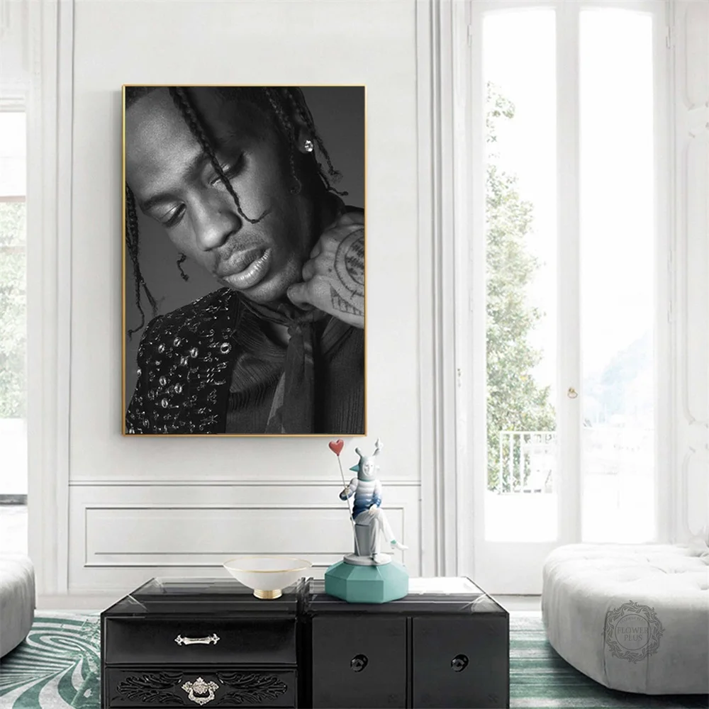 С изображением Трэвиса Скотта музыка звезда рэп хип хоп раппер модная модель художественная живопись Шелковый Холст плакат настенный домашний декор