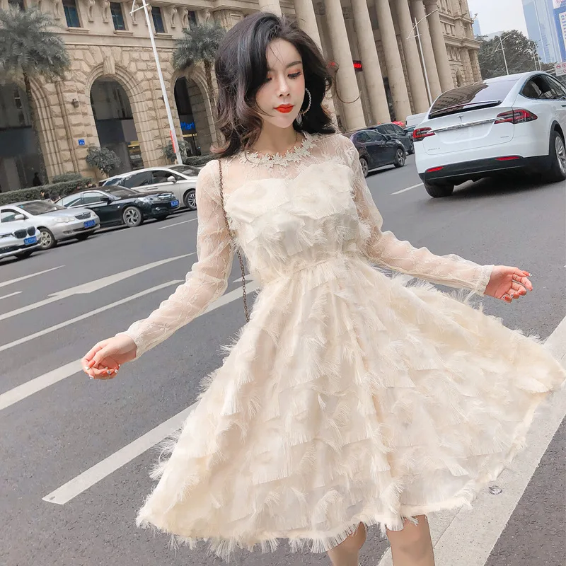 

2019 Spring Clothing New Style Joint Lace wang sha xiu Fairy Dress