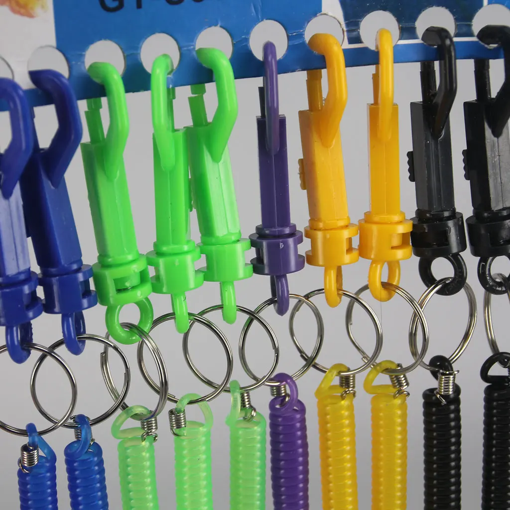 12 Mixed Spring Spiral Keyring Chain Strap Lobster Clasp Key Rings Belt Clip