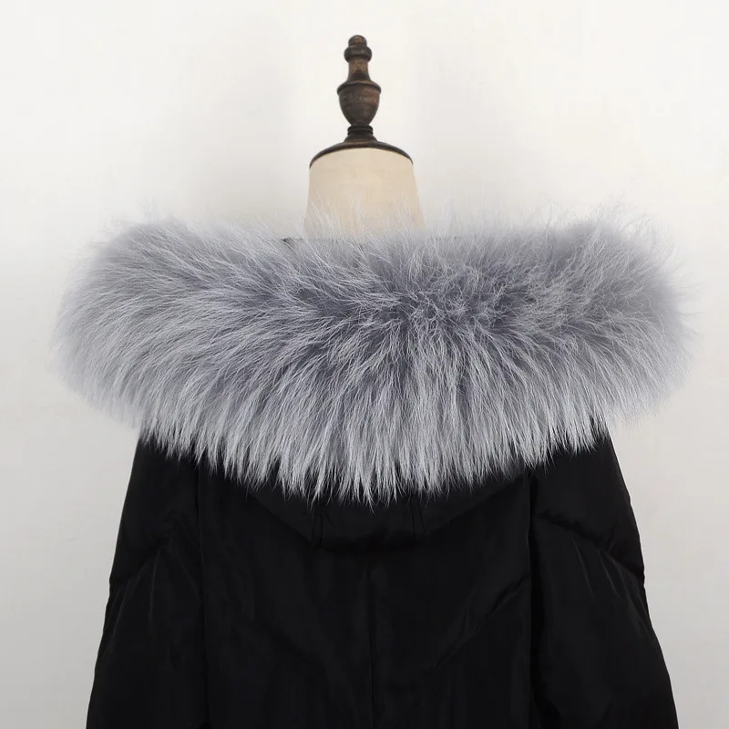 Зимние женские куртки с воротником из натурального меха для женщин, меховой дизайнерский шарф для женщин, роскошный енотовый мех, капюшон, отделка шали, шарфы - Цвет: light grey