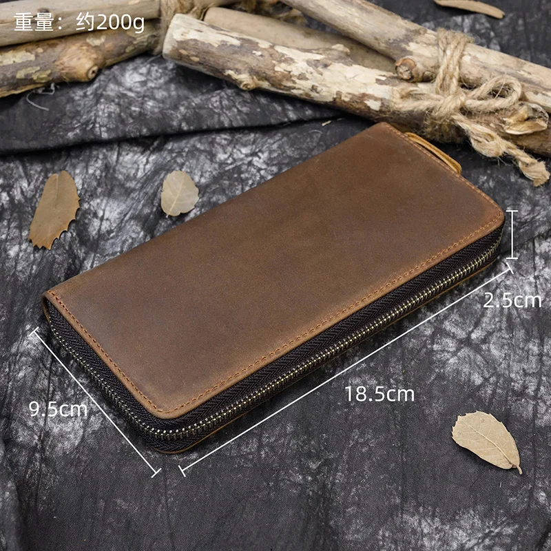 Credit Card Inner Zip Long Wallets Bifold Crazy Horse Long Wallet Male Phone Purse Vintage Genuine leather Men Clutch Wallet 38 H3b6c0ed17d4c47e58516b043d448d236p
