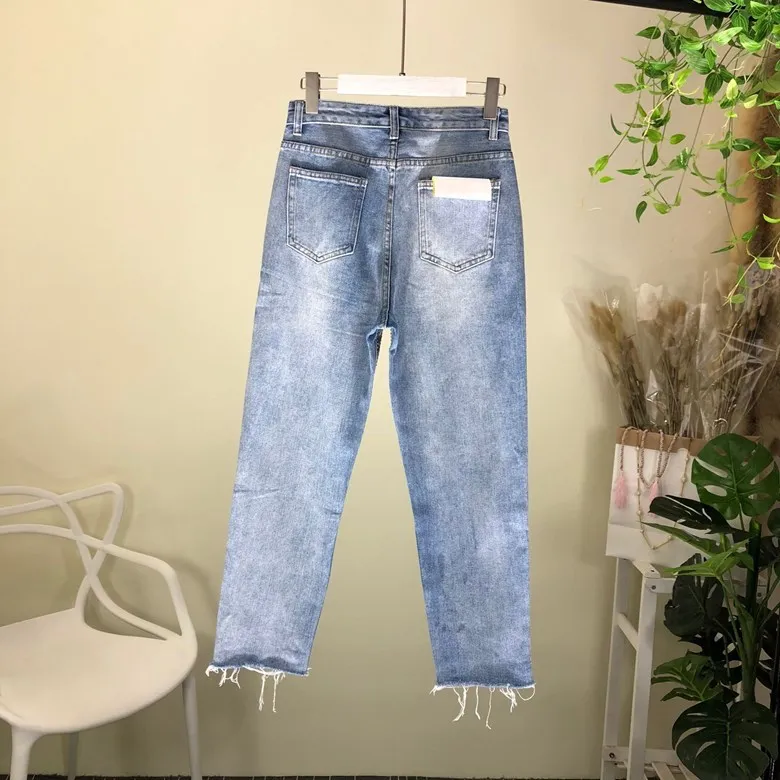 Осень, тяжелые свободные джинсы, женские винтажные джинсовые штаны с высокой талией и карманами, однотонные прямые штаны-шаровары