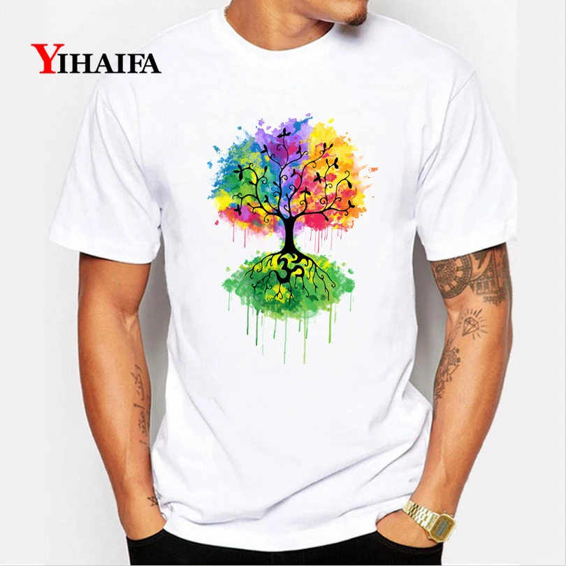 

Mens Mans T-Shirt Colorful Tree roupas Print Graphic Tees Creative Desgin Casual Couple Short Sleeve White Tee Shirts Tops