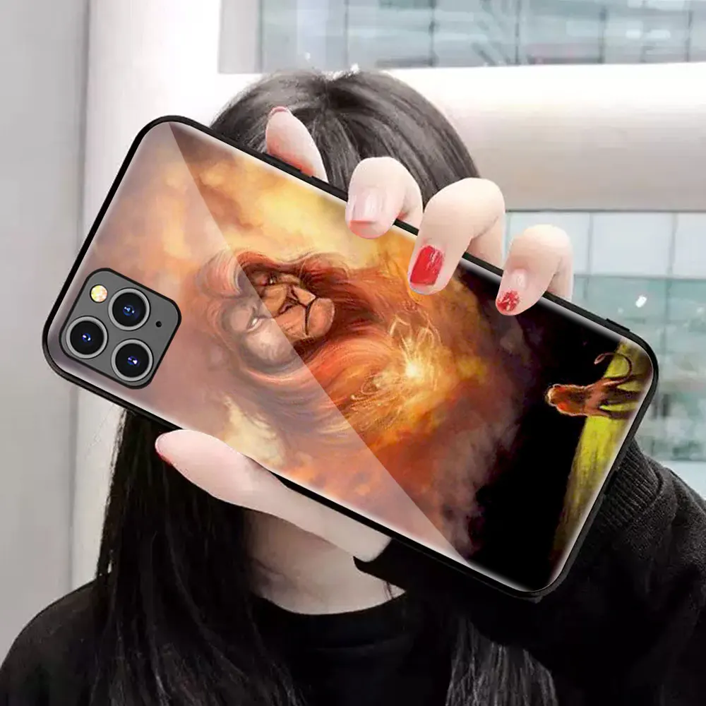 Жесткий стеклянный чехол с изображением короля льва для iphone xr x xs max 8 plus 7 7plus 8 plus 6 6s 11 pro max coque iphone 7 мультяшный противоударный чехол