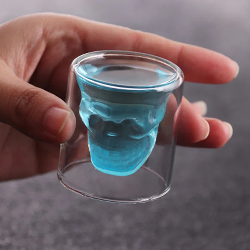 Double Glass Cup Transparent Skull Wine Milk Whisky Tea Coffee Water Mug Drinks 