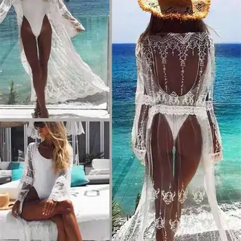

Swimsuit With Cover Up Set Beach Woman 2020 Cover-Ups Well Mesh Embroidery Sexy Cardigan Bikini Solid Linen Sierra Surfer
