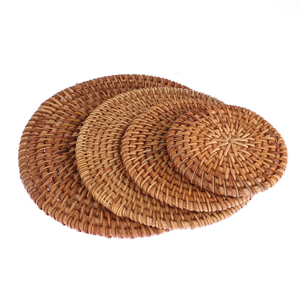 

8/10/13/16cm Handmade Natural Rattan Pad Coasters Kitchen Table Mats Bowl Mats Padding Mat Insulation Pad Round Placemats