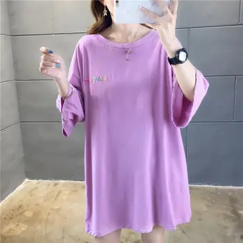 

Summer short-sleeved T-shirt women's new Korean version of women's students in the long section of the bottoming shirt loose let