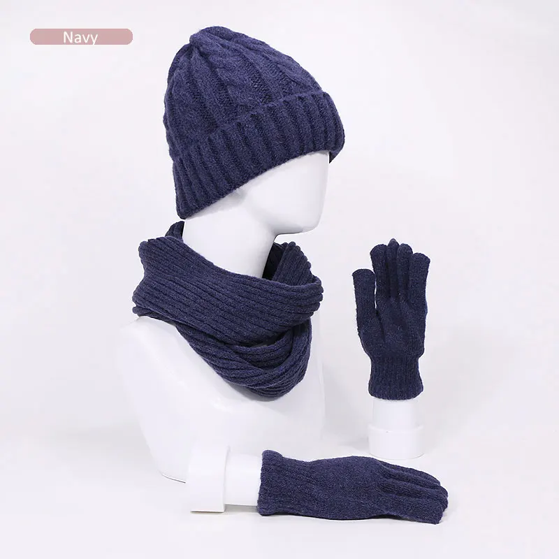 Новые зимние вязаные шапки, шарфы, комплекты перчаток для женщин и мужчин, уличные теплые толстые ветрозащитные шарфы Skullies Beanies, шапка, комплект из трех предметов