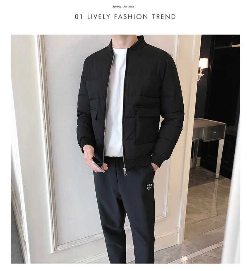 Cotton-padded Jacket Men's New Style Winter Teenager Cotton-padded Clothes Men Zipper Slim Fit Short Warm down Feather Coat