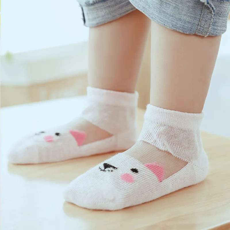 Летние сетчатые тонкие детские носки из вискозы короткие детские носки Полупроницаемые Короткие Носки с рисунком кота для малышей