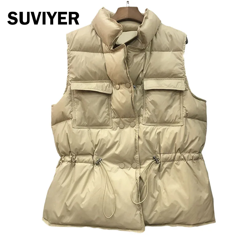 

[SUVIYER] 2020 Winter Jacket Women's Vest White Duck Down Plus Size Thick Vest Warm Sleeveless Outwear Female Casual Parka