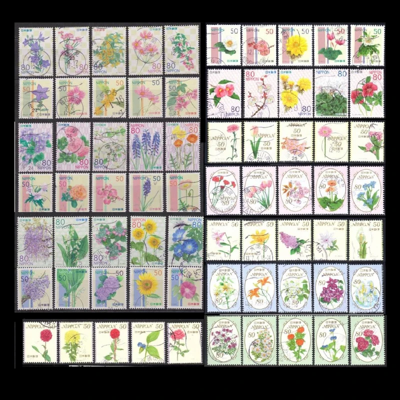 80 шт бывшие в употреблении японские Почтовые марки Off Бумага тему цветок для