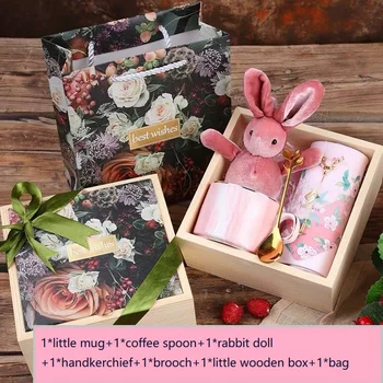 

return gift for wedding favors birthday gift Starry sky blue bag pink brooch handkerchief Ceramic cup mug coffee spoon gift bag