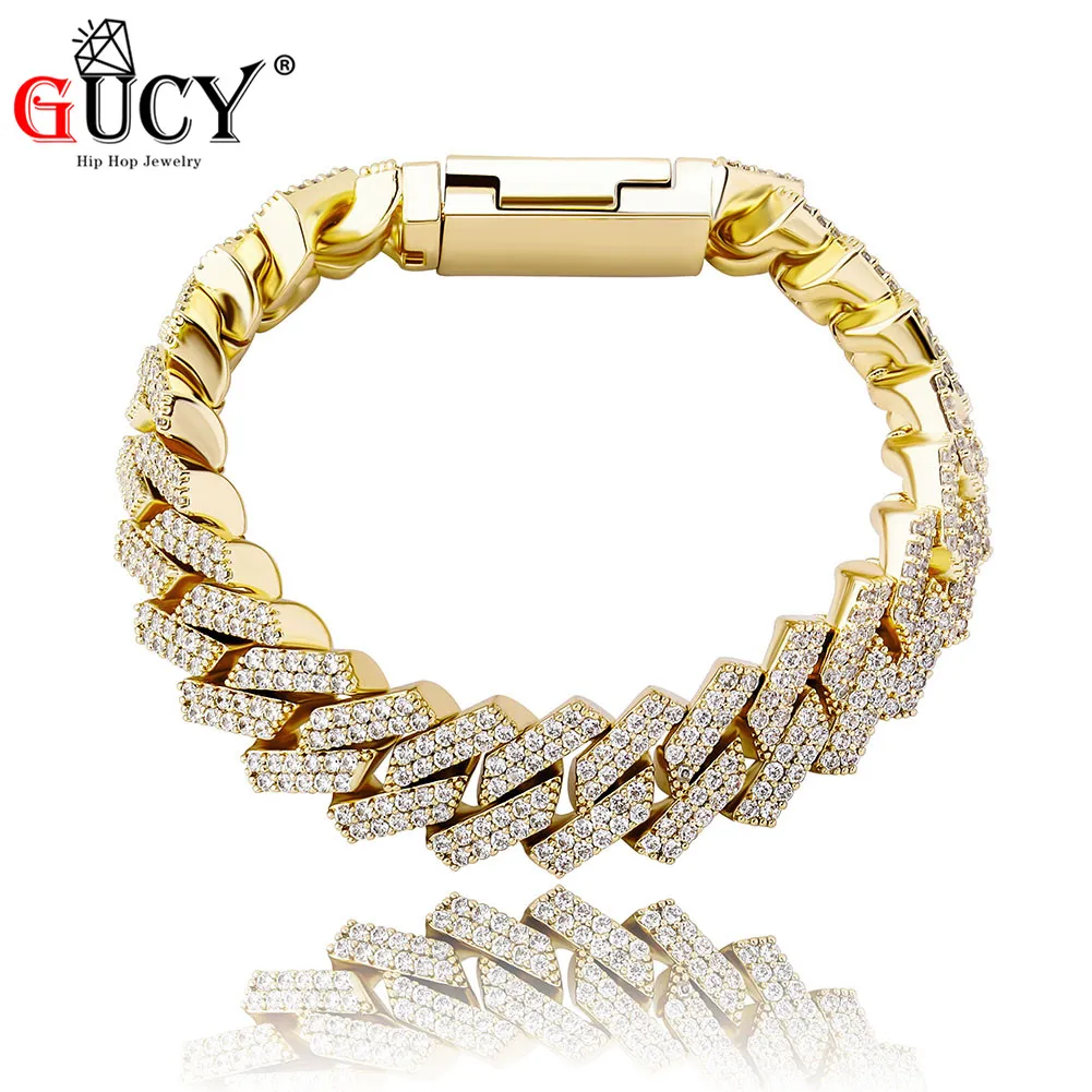 

GUCY Fashion 14mm Bracelet High Quality Iced Out Micro Pave AAA Cubic Zirconia Cuban Chain Bracelet Hip Hop Jewelry Gift