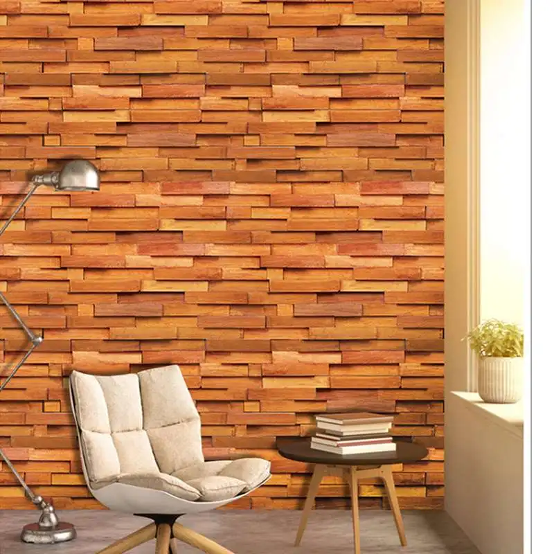 Wood grain Толстые водонепроницаемые ПВХ деревянные наклейки на стены бумага 3D кирпич камень пастбище узор самоклеящиеся обои домашний Декор 45 см X 10 м - Цвет: Wood grain
