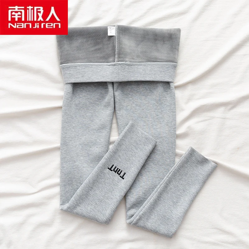 

Nanjiren Women Clothing Women Stacked Pants Solid Color Seamless Ankle-Length Cotton Warm Casual Thick Leggings For Ladies