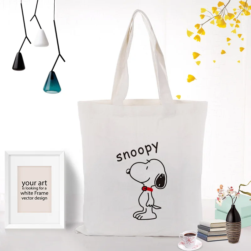 Милая мультяшная собака холст вместительная сумка для покупок сумка ежедневного использования текста DIY пользовательский принт Логотип эко экологическая многоразовая утилизация - Цвет: SNOOPY003