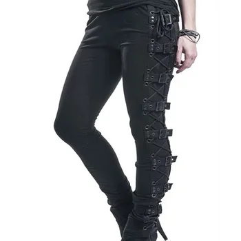 

2020 Casual Cargo Pants Women Buckle Gothic Punk Rock Dark Black Pantalons High Waist Pants Plus Size Trousers S-5XL Drop Ship