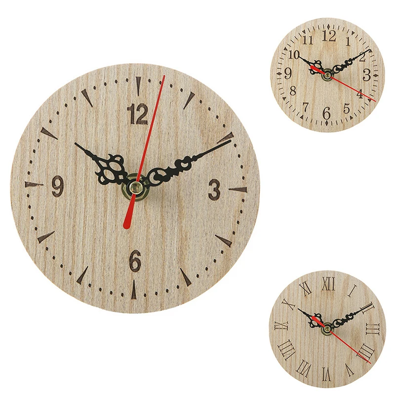 Retro Vintage Style Wooden Round Small Wall Clock Quiet Numerals Quartz Home wall clock