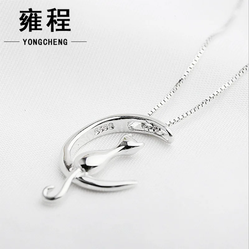 

Yong Cheng Moon Cat Necklace Choker Women's Simple S925 Fine Silver Cute Sweet Students Versatile Necklace