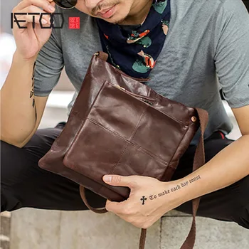 

AETOO Handmade leather men's shoulder bag, leather oblique cross bag, leather bag, vintage casual postbag