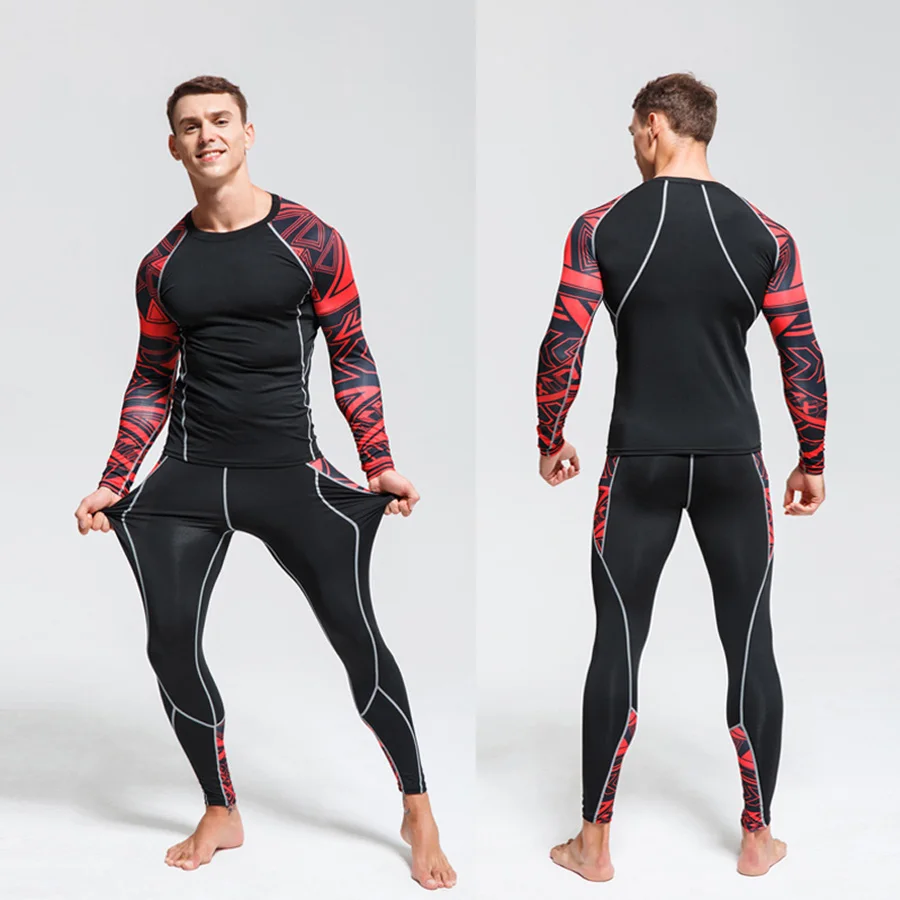 Men's Compression Running Set Tight Shirt Pant Long Johns Clothing Tracksuit Suit Man Winter Sports Winter Thermal underwear Set long johns for men