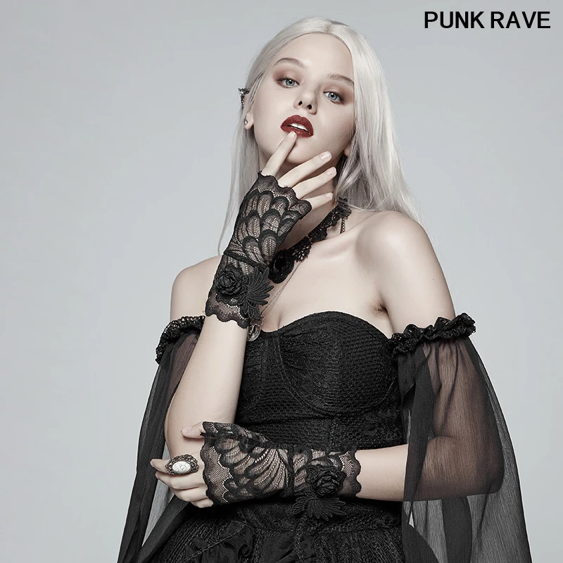 

Palace noble Party Evening Dinner sexy Gloves Gothic Lace Three-dimensional Flower Fingerless Women Glove PUNK RAVE WS-285SSF